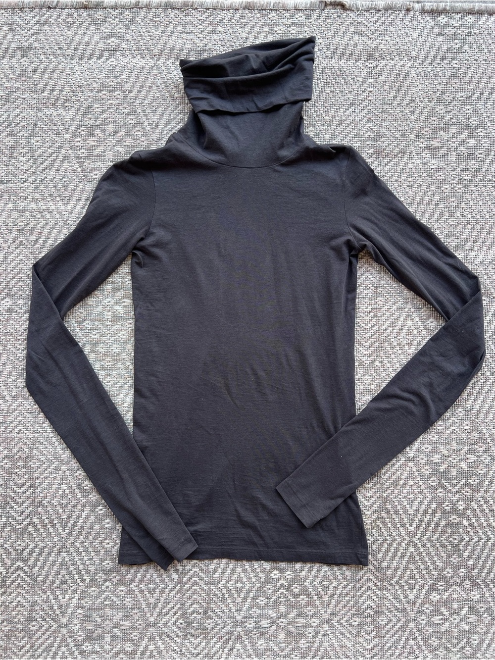 Theory Petite Brown Turtleneck Top P Cotton Spandex Long Sleeve Stretch Tee